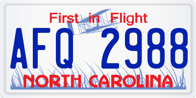 NC license plate AFQ2988