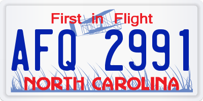 NC license plate AFQ2991