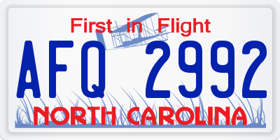 NC license plate AFQ2992
