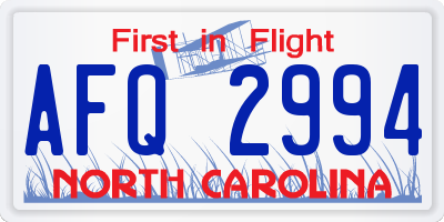 NC license plate AFQ2994