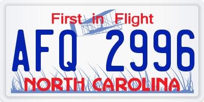 NC license plate AFQ2996