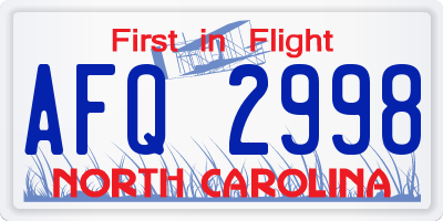 NC license plate AFQ2998