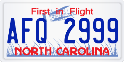 NC license plate AFQ2999