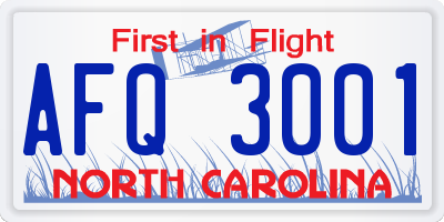 NC license plate AFQ3001