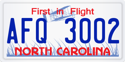 NC license plate AFQ3002