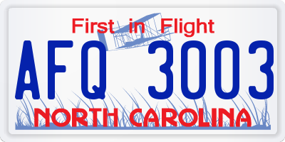 NC license plate AFQ3003