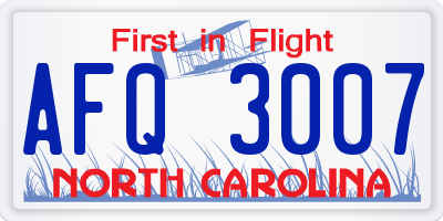 NC license plate AFQ3007