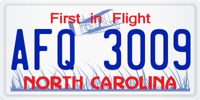 NC license plate AFQ3009