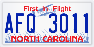 NC license plate AFQ3011
