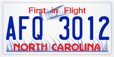 NC license plate AFQ3012