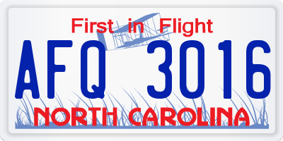 NC license plate AFQ3016