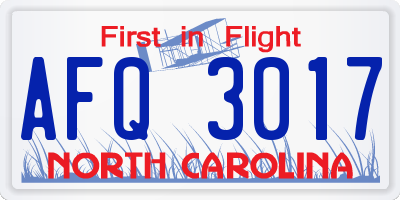 NC license plate AFQ3017