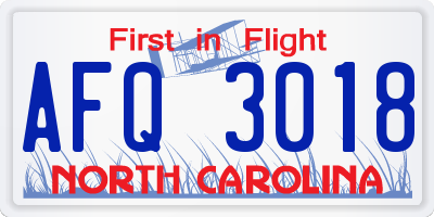 NC license plate AFQ3018