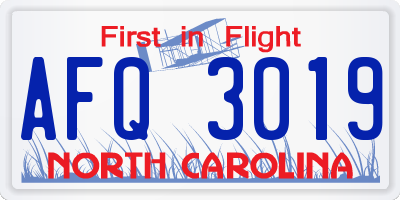 NC license plate AFQ3019
