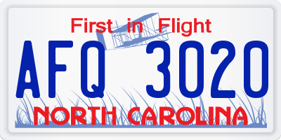 NC license plate AFQ3020