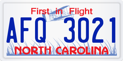 NC license plate AFQ3021