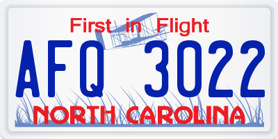 NC license plate AFQ3022