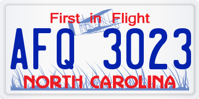 NC license plate AFQ3023