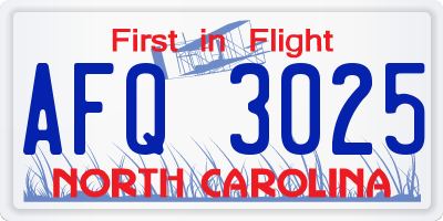 NC license plate AFQ3025
