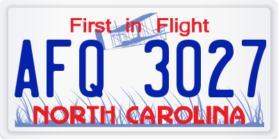 NC license plate AFQ3027