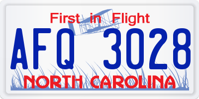 NC license plate AFQ3028