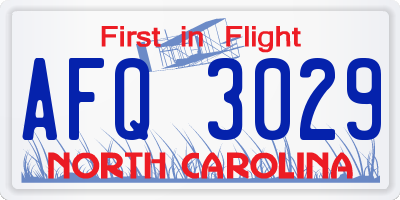 NC license plate AFQ3029