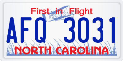 NC license plate AFQ3031