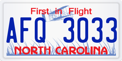 NC license plate AFQ3033