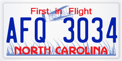 NC license plate AFQ3034