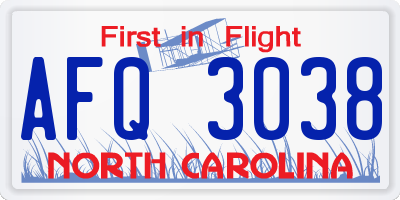 NC license plate AFQ3038