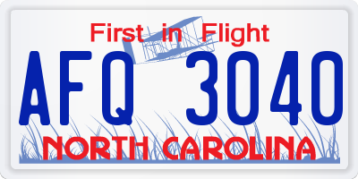 NC license plate AFQ3040