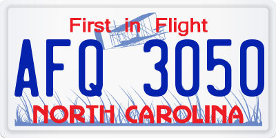 NC license plate AFQ3050