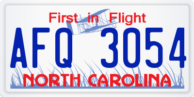 NC license plate AFQ3054