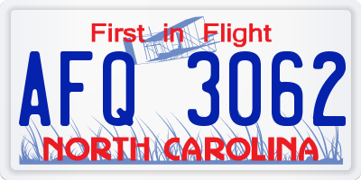 NC license plate AFQ3062