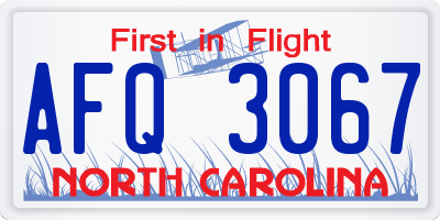 NC license plate AFQ3067