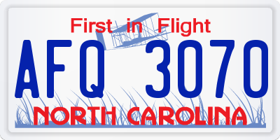 NC license plate AFQ3070