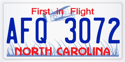 NC license plate AFQ3072