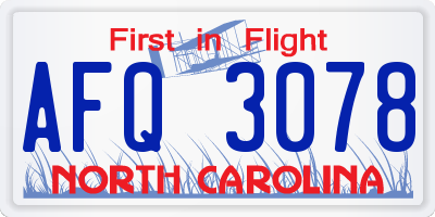 NC license plate AFQ3078