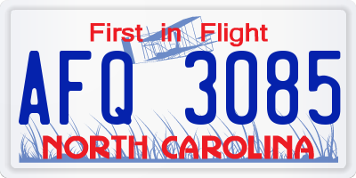 NC license plate AFQ3085