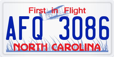 NC license plate AFQ3086