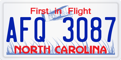 NC license plate AFQ3087