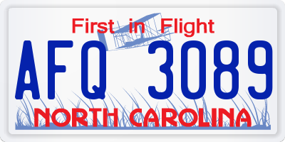 NC license plate AFQ3089