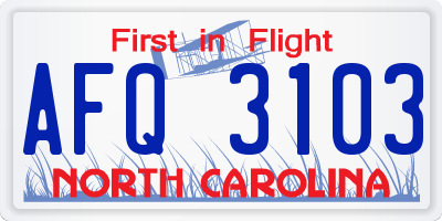 NC license plate AFQ3103