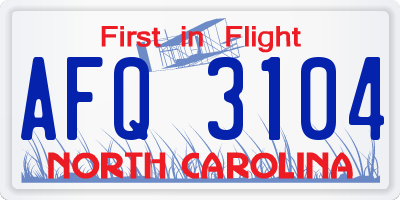 NC license plate AFQ3104