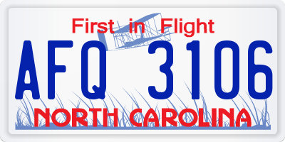 NC license plate AFQ3106