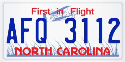NC license plate AFQ3112