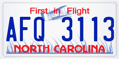 NC license plate AFQ3113