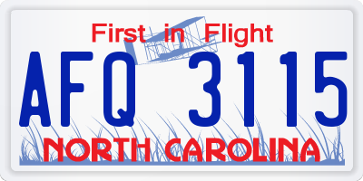 NC license plate AFQ3115