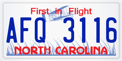 NC license plate AFQ3116