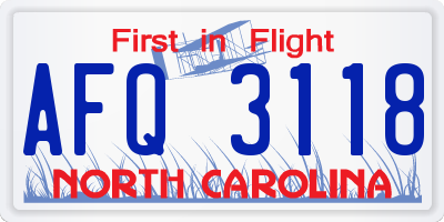 NC license plate AFQ3118